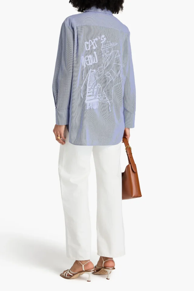 Zimmermann Embroidered Striped Cotton Oxford Shirt in Blue, photo 2 of 4 from THE OUTNET