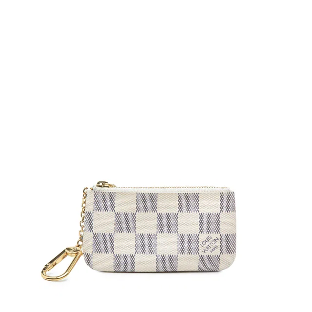 White Louis Vuitton Damier Azur Pochette Cles Coin Pouch in White Canvas from Designer Revival