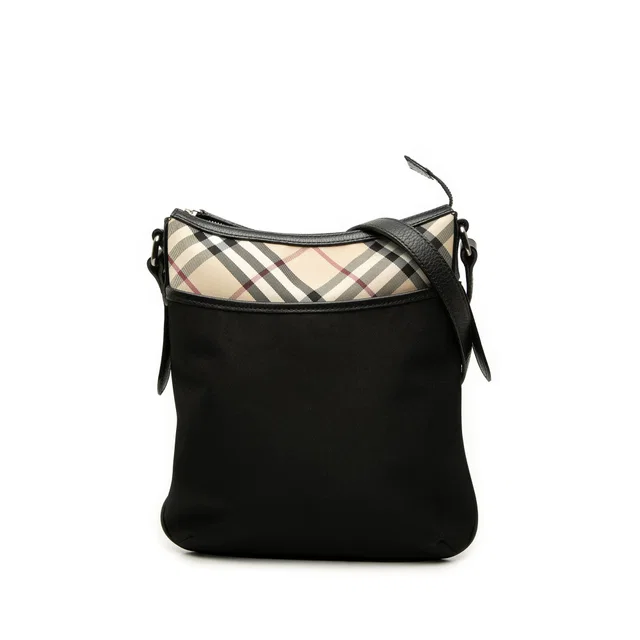 Black Burberry Nova Check Trimmed Nylon Crossbody in Black Nylon from Designer Revival
