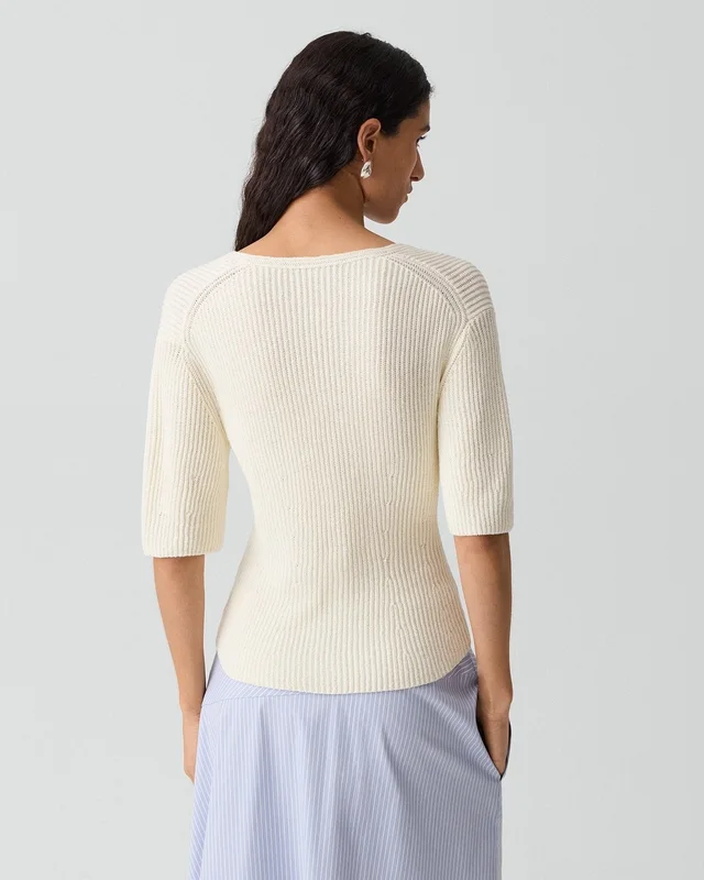 Theory Slim Cardigan in Ribbed Cotton in IVORY, photo 10 of 12 from Theory