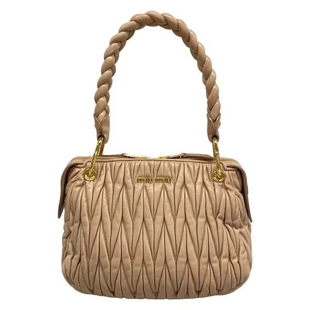 Miu Miu Handbag Matelasse Beige Leather in Beige Leather from The Reluxe