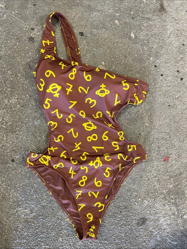 Vivienne Westwood Uni Colour Numbers Print One-Piece Swimsuit - Brown - Size S in yellow|brown|red|neutral Woven leather from Poshmark