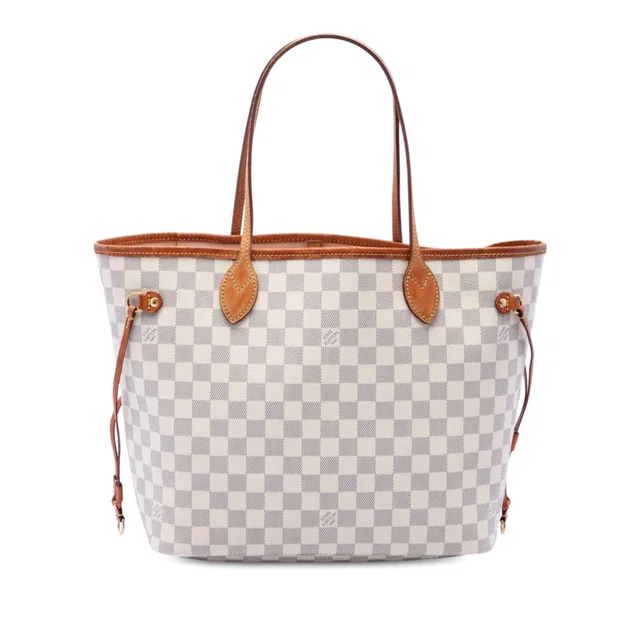 White Louis Vuitton Damier Azur Neverfull MM Tote Bag in White Canvas from Designer Revival