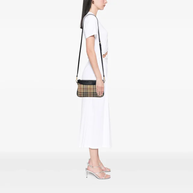 Beige Burberry Haymarket Check Canvas Peyton Crossbody in Beige Canvas from Designer Revival, photo 6 of 6