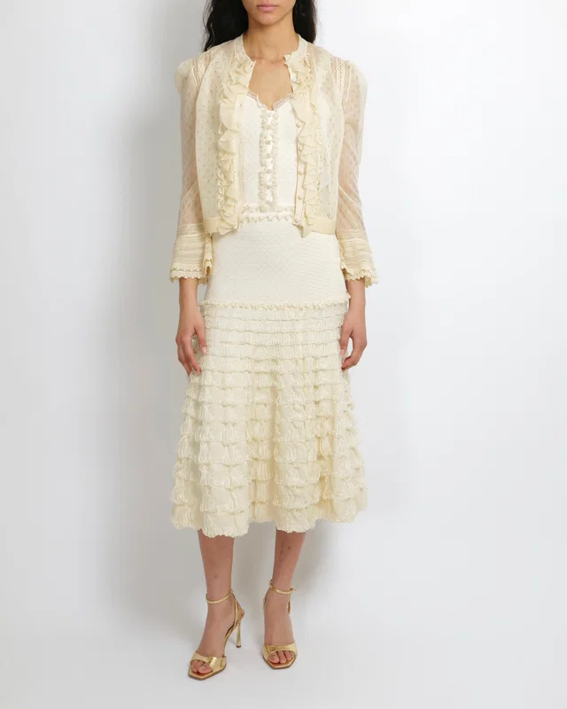 Alexander McQueen Cream Midi Skirt with Tiered Ruffles Size S (UK 8) in White from Sellier