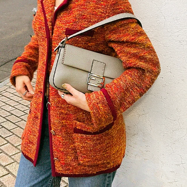 Fendi Selleria Mamma Baguette Bag Grey in Grey Leather from VINTAGE QOO TOKYO