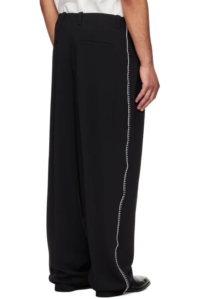 Hugo Black Pleat-Front Whipstitch Detail Trousers., photo 3 of 4 from SSENSE