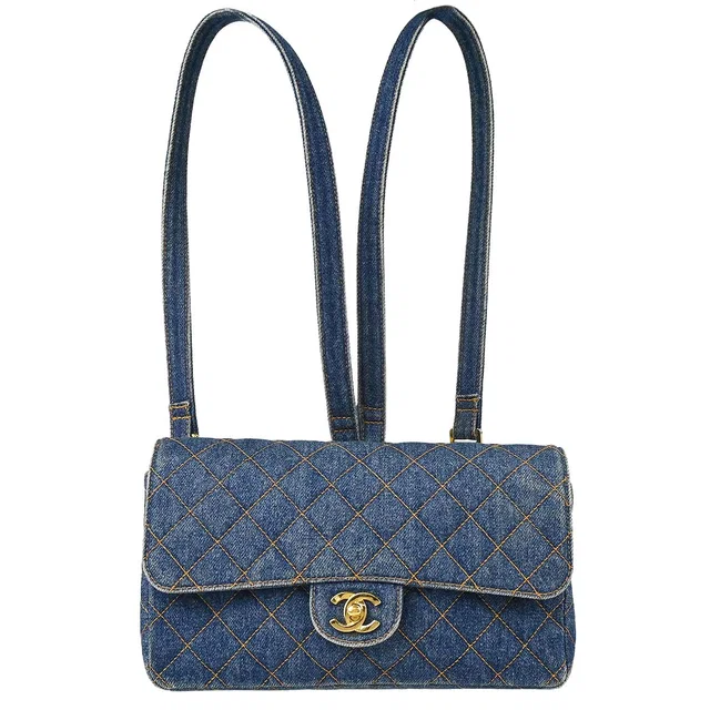 Chanel 1996-1997 Blue Denim Classic Flap Backpack in Blue Denim from AMORE Vintage Tokyo