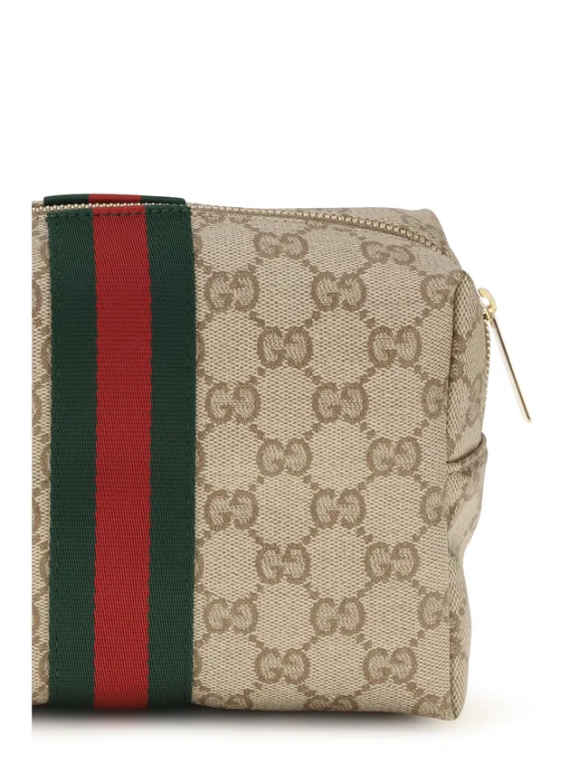 Gucci Gg Monogram With Web Stripe Clutch — Brown Fabric Wallet in Brown from HEWI
