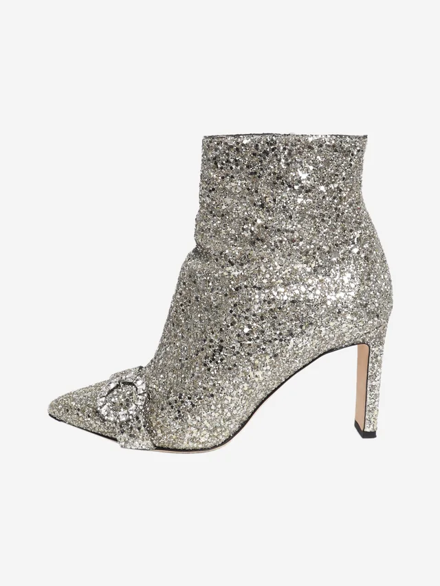 Jimmy Choo Glittery silver ankle boots - size EU 39 (UK 6) in Silver Leather from Sign of the Times
