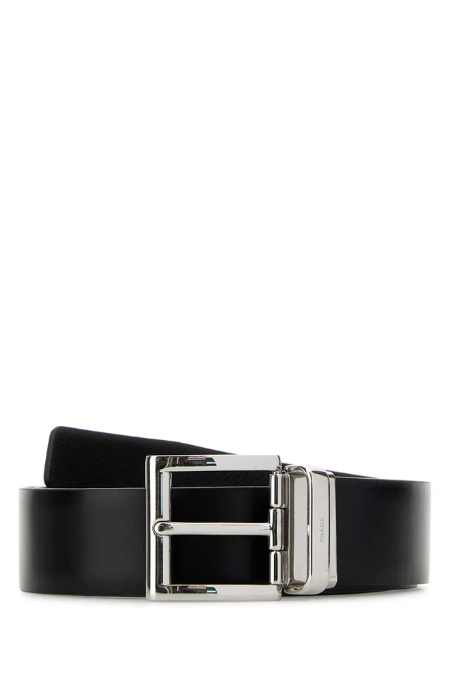 Prada Reversible Leather Belt — Black Vitello in Black Leather from HEWI