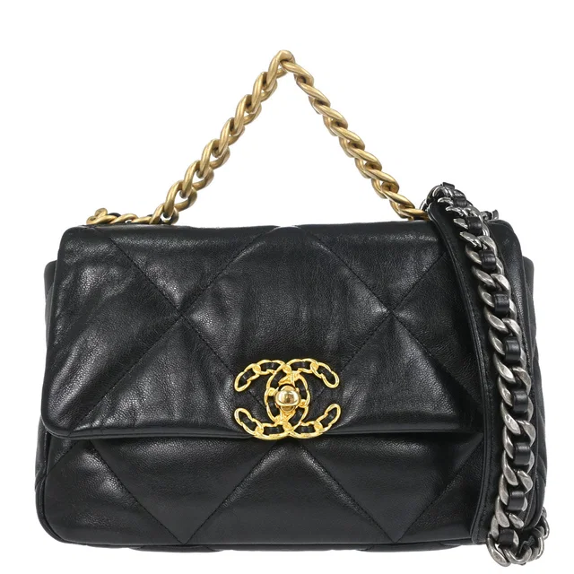 Chanel 2019 Black Lambskin Dix-neuf 19 Flap 2way Shoulder Handbag in Black Lambskin from AMORE Vintage Tokyo