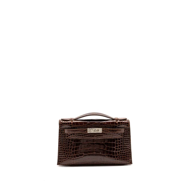 Hermès kelly pochette shiny alligator mississippiensis 33 Miel shw Square M in Crocodile from EMIER