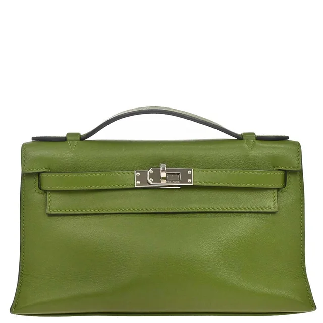 Hermès Anis Green Evercalf Kelly Pochette Handbag in Green from AMORE Vintage Tokyo