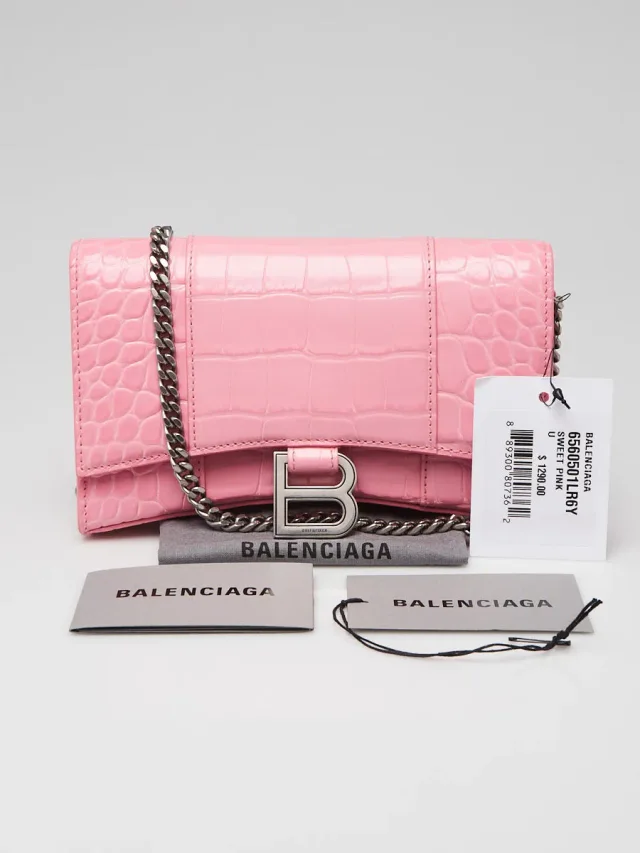 Balenciaga Pink Croc Embossed Leather Soft Hourglass Wallet On Chain Bag in Pink Crocodile from Yoogis, photo 12 of 12