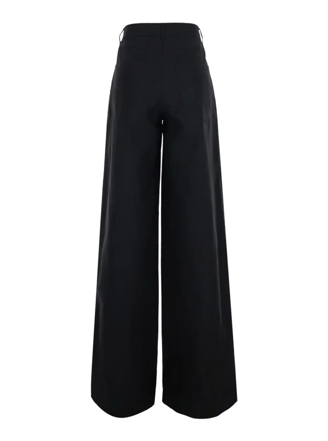 Msgm Black Pants with logo lettering embroidery on the side and wide leg in cotton for women in Black 100% Cotton, photo 3 of 6 from Gaudenzi Boutique