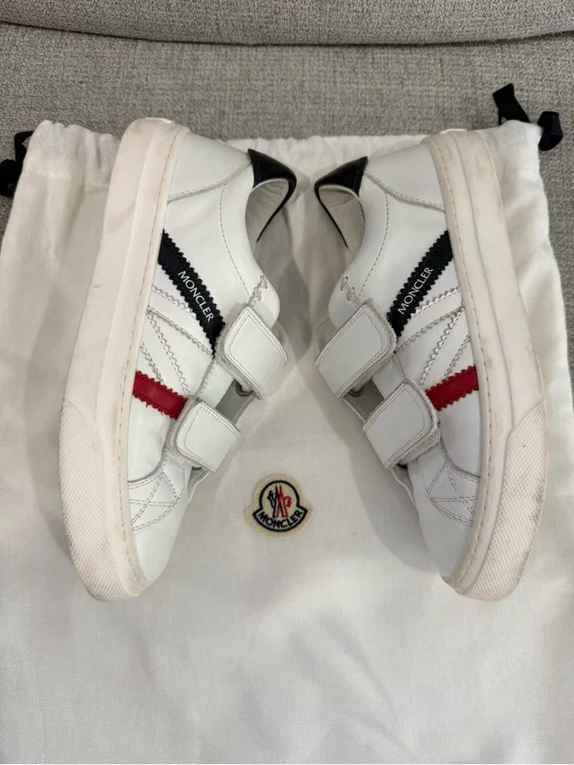 Moncler Boys Monaco Low Sneakers With Red & Navy Accents in red|white Leather from Poshmark