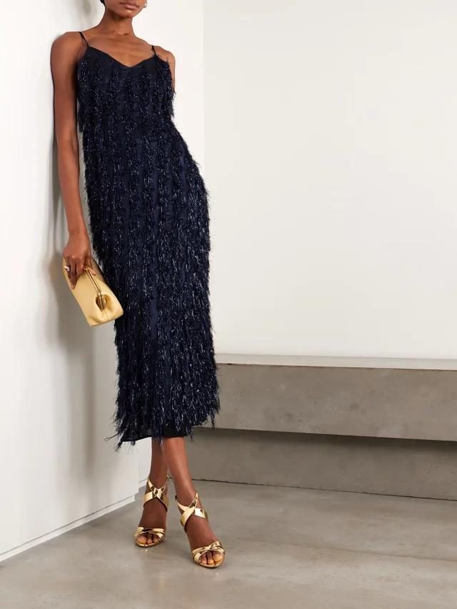 STELLA MCCARTNEY Metallic fringed organza midi dress in Blue, photo 2 of 2 from NET-A-PORTER (Canada)