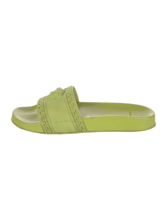 Versace Rubber Graphic Print Slides in green from The RealReal