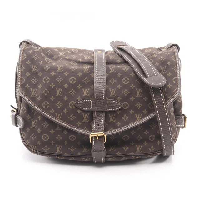 Louis Vuitton Shoulder Bag Saumur Monogram Mini Lin Ebene Canvas Leather 30 in Brown Canvas from The Reluxe