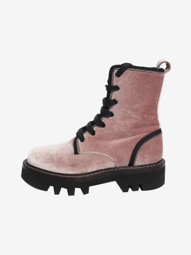 Brunello Cucinelli Pink velvet ankle boots - size EU 37 (UK 4) in Pink Velvet from Sign of the Times