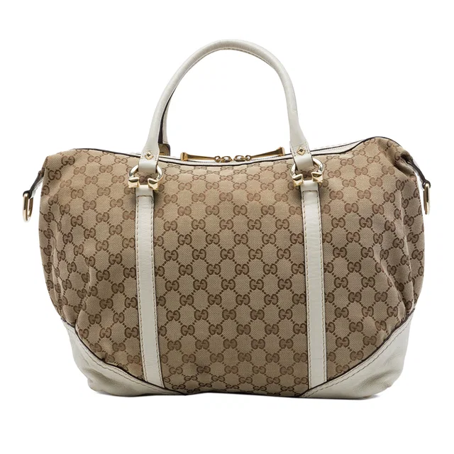 White Gucci GG Canvas Horsebit Nail Boston Bag in White Canvas from Designer Revival