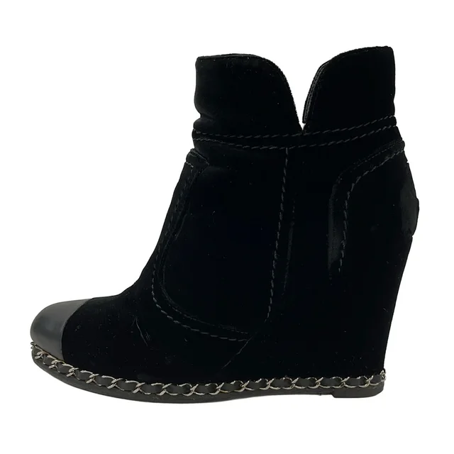 Chanel Short Boots Black Chain Wedge Sole Lambskin in Black Lambskin from The Reluxe