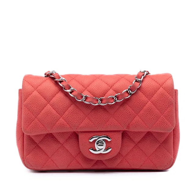 Red Chanel Mini Rectangular Classic Caviar Single Flap Crossbody Bag in Red Caviar leather from Designer Revival