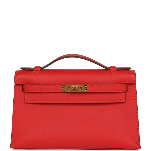 Hermès Kelly Pochette Rouge Radieux Swift Gold Hardware in Red Swift leather from Madison Avenue Couture