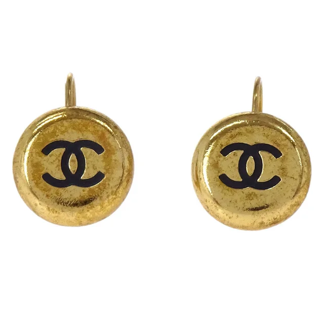 Chanel Button Pierced Earrings Gold 96A in Gold from AMORE Vintage Tokyo