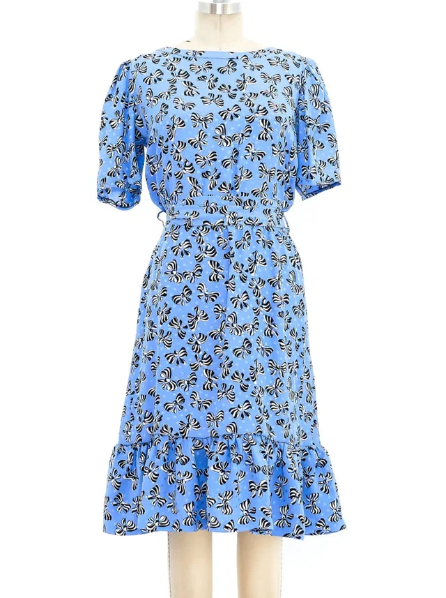 1987 Yves Saint Laurent Bow Print Dress in Silk from Arcade Vintage