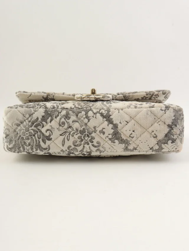 Chanel Circa 2009 Velour Flower Pattern Classic Flap Chain Bag 25cm in Velvet from VINTAGE QOO TOKYO, photo 11 of 20