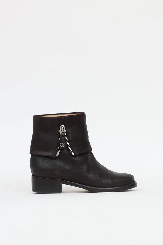 Chanel Distressed Zip Ankle Boot in Leather from VSP Consignment