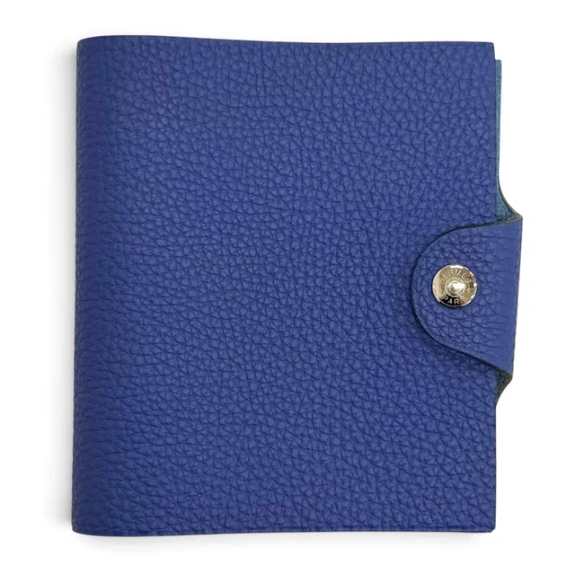 Hermès Ulysse Mini Note Cover Togo Bleu Brighton Clou de Selle Snap Button in Blue Togo leather from The Reluxe