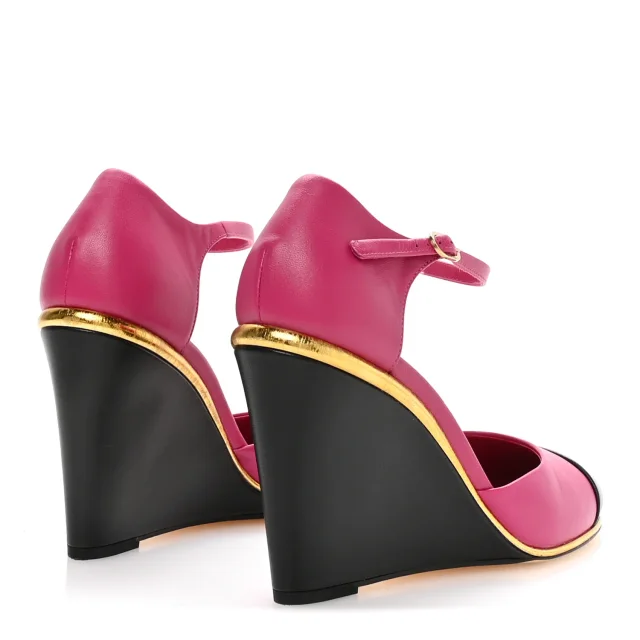 Chanel Cap Toe Open Wedge Pumps 40 Fuchsia Black in Black Lambskin from FASHIONPHILE, photo 5 of 9