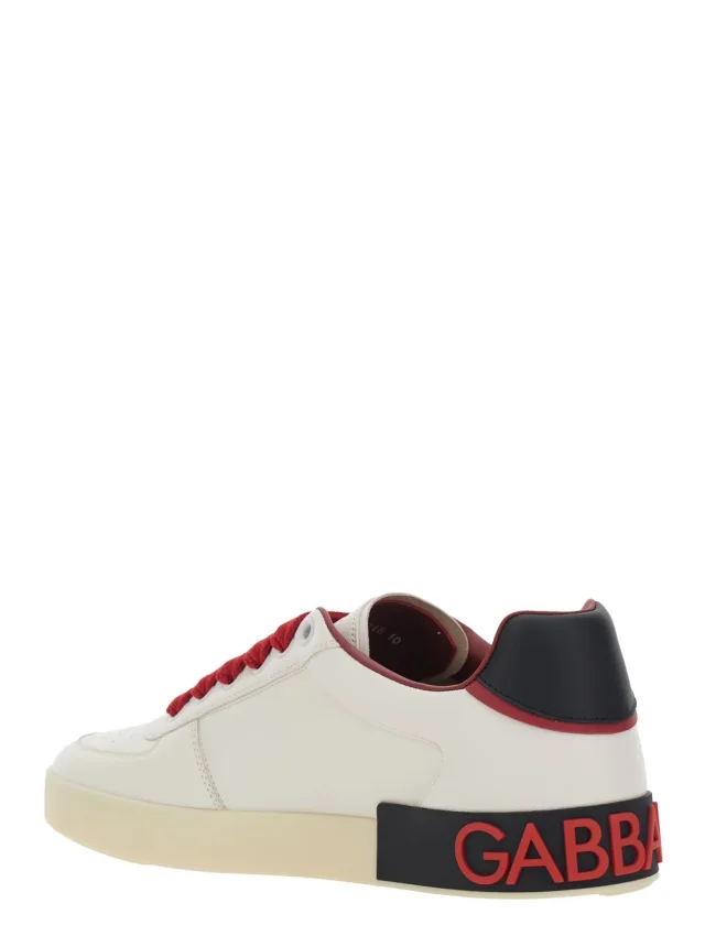 Dolce e gabbana 'Portofino Custom' White Low Top Sneakers with Contrasting Heel and Logo Lettering in Leather for Men in White 90% Lamb 10% Sheep, photo 5 of 10 from Gaudenzi Boutique