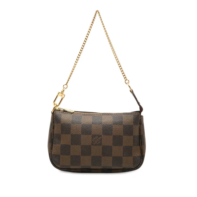 Brown Louis Vuitton Damier Ebene Mini Pochette Accessoires Handbag in Brown Canvas from Designer Revival