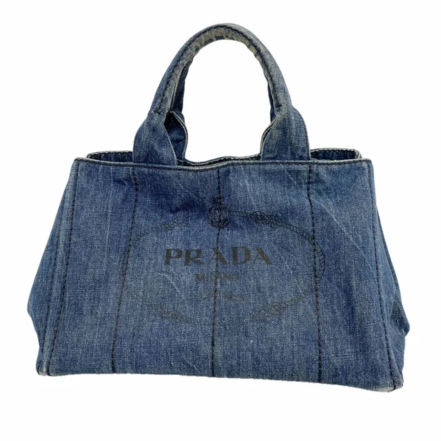 Prada Tote Bag Canapa Denim Blue Gold in Blue Denim from The Reluxe