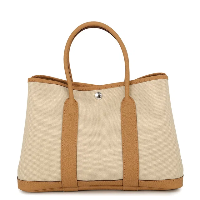 Hermès Garden Party Beton/Biscuit Negonda Leather Toile Military Size TPM in Leather from GALLERY RARE