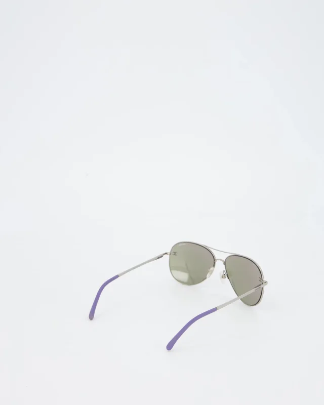 Chanel Silver and Purple Pilot CH4189TQ Sunglasses with CC Logo Detail in Purple from Sellier, photo 4 of 7