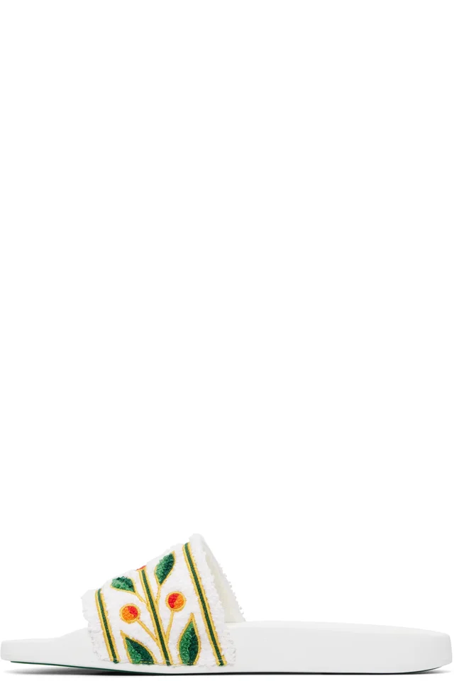 Casablanca White Laurel Terry Slides, photo 3 of 5 from SSENSE