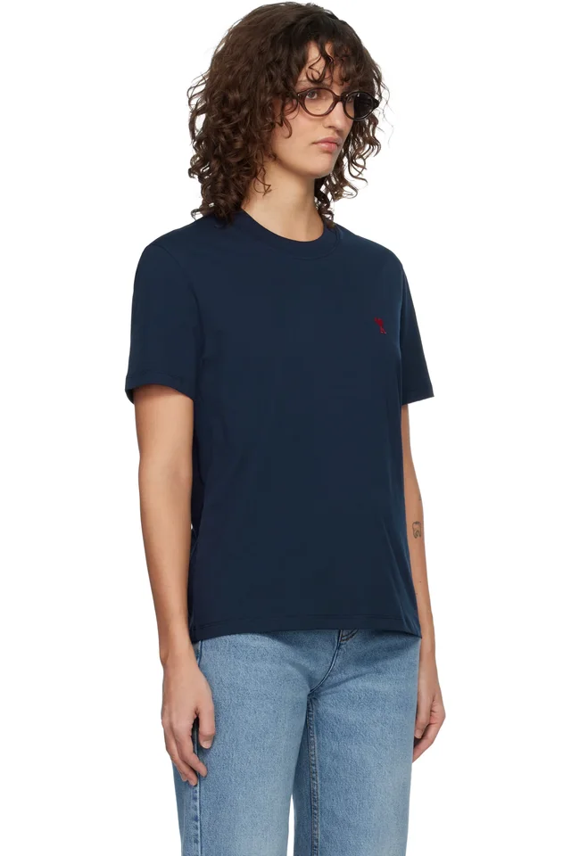AMI Paris Navy Ami de Coeur T-shirt, photo 2 of 4 from SSENSE
