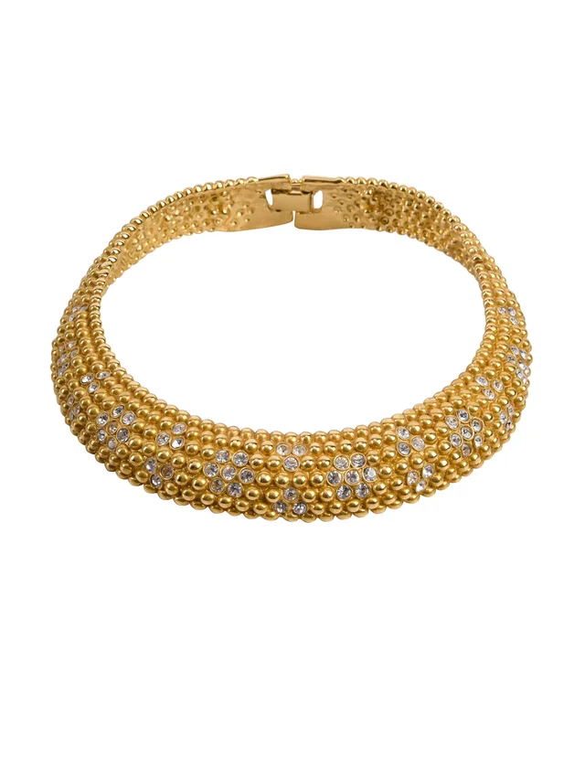 Saint Laurent Vintage Rhinestone Floral Golden Choker Necklace from Amarcord Vintage Fashion