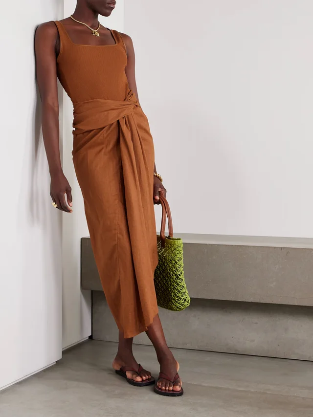 JOHANNA ORTIZ Encanto Pacifico asymmetric linen and ribbed-knit dress in Beige, photo 2 of 2 from NET-A-PORTER (Canada)