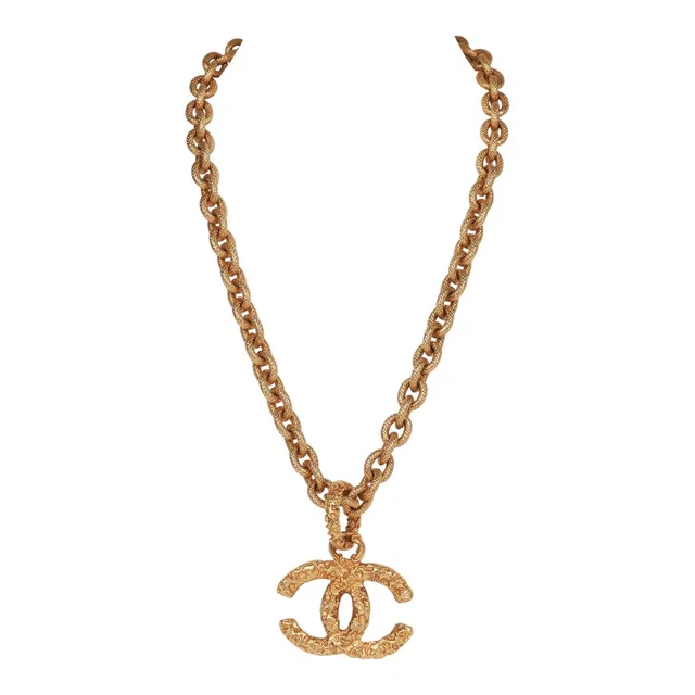Chanel Vintage 24K Gold Plated Gold Lava CC Pendant Necklace in Gold from Madison Avenue Couture