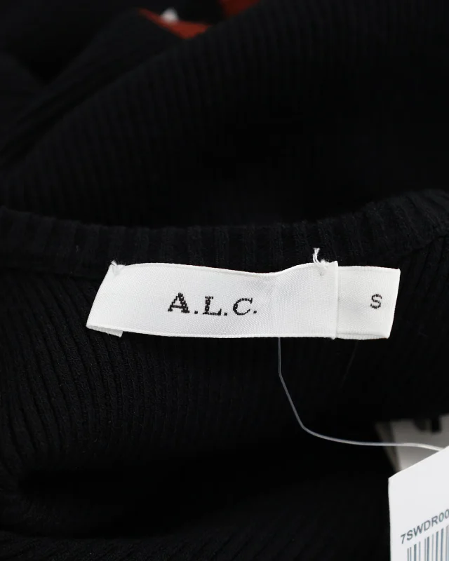 A.L.C. Anders Handkerchief Hem Knit Midi Dress in Black Viscose in Black, photo 4 of 6 from ShopSimon