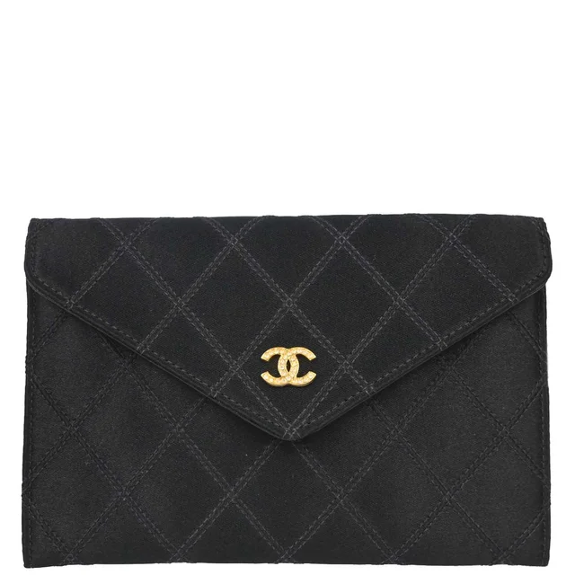 Chanel 1991-1994 Black Satin Bicolore Coin Purse Wallet in Black Satin from AMORE Vintage Tokyo
