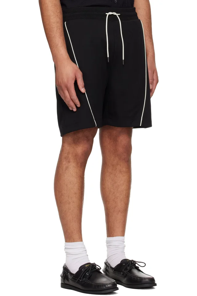 Hugo Black Embroidered Artwork Cotton-Blend Shorts, photo 2 of 4 from SSENSE