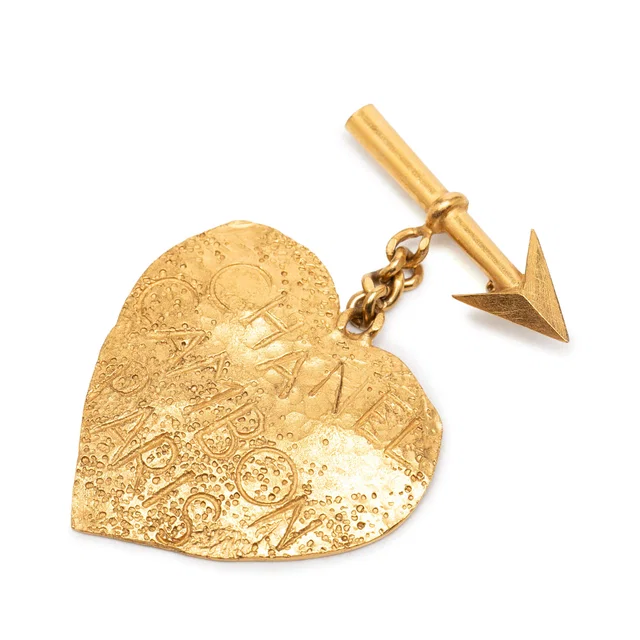 Gold Chanel Gold Plated Cambon Paris Arrow Heart Swing Brooch in Gold from Designer Revival