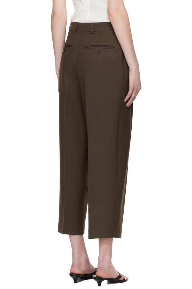 TOTEME Brown Pleated Straight Trousers, photo 3 of 4 from SSENSE